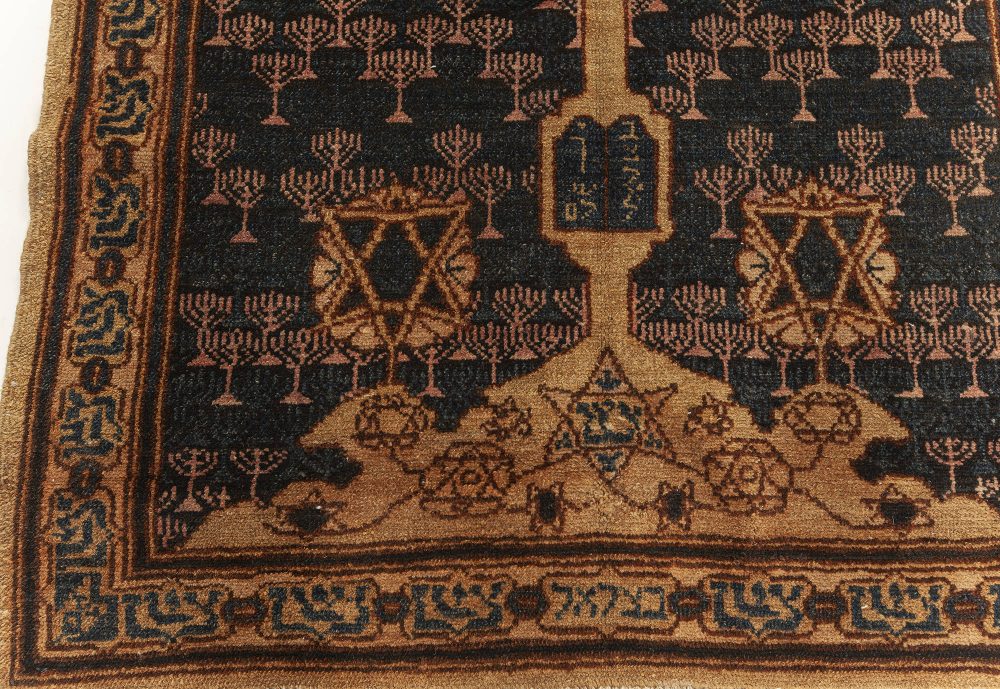 One-of-a-kind Antique Bezalel Rug in Beige, Blue and Gold BB7622