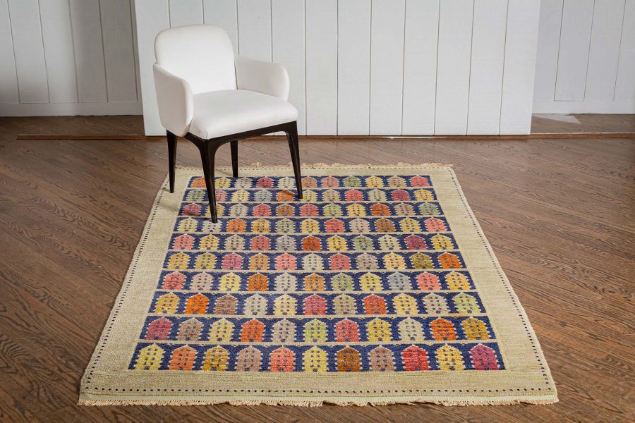 Authentic Vintage Swedish Colorful Townhouse Rug BB7624