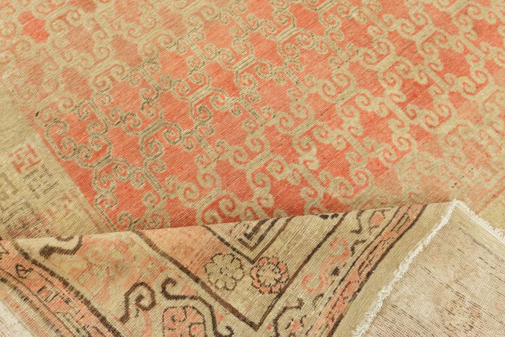 One-of-a-kind Vintage Samarkand Beige, Brown, Pink Handmade Wool Rug BB7634
