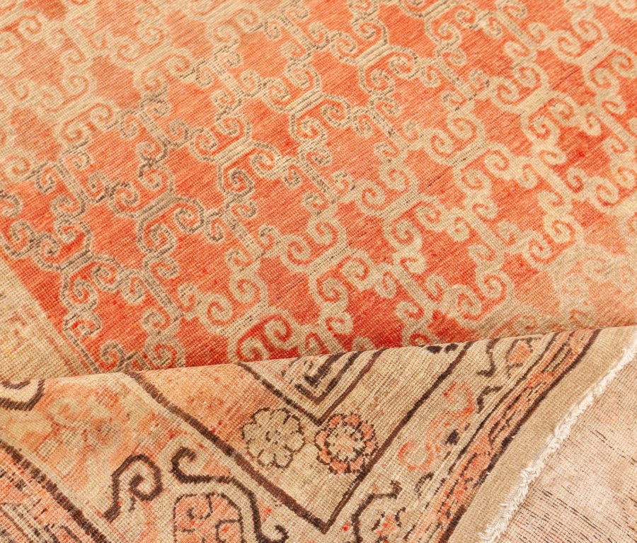 One-of-a-kind Vintage Samarkand Beige, Brown, Pink Handmade Wool Rug BB8786