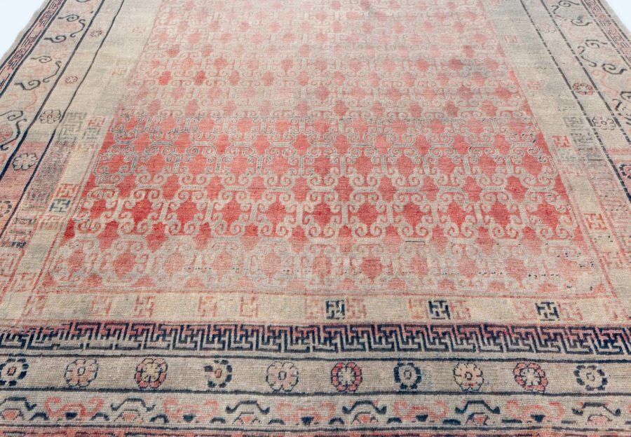 One-of-a-kind Vintage Samarkand Beige, Brown, Pink Handmade Wool Rug BB7634