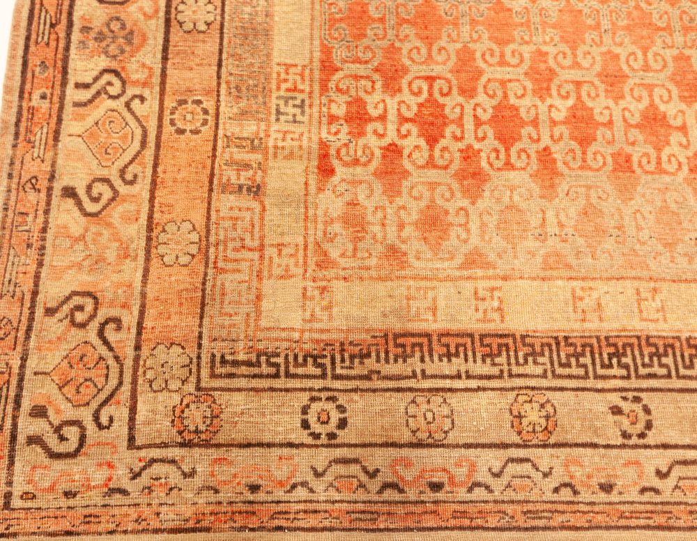 One-of-a-kind Vintage Samarkand Beige, Brown, Pink Handmade Wool Rug BB7634