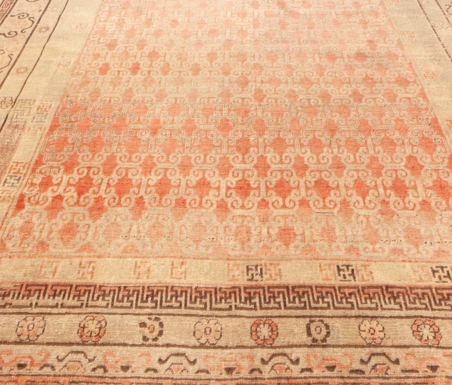 One-of-a-kind Vintage Samarkand Beige, Brown, Pink Handmade Wool Rug BB8786