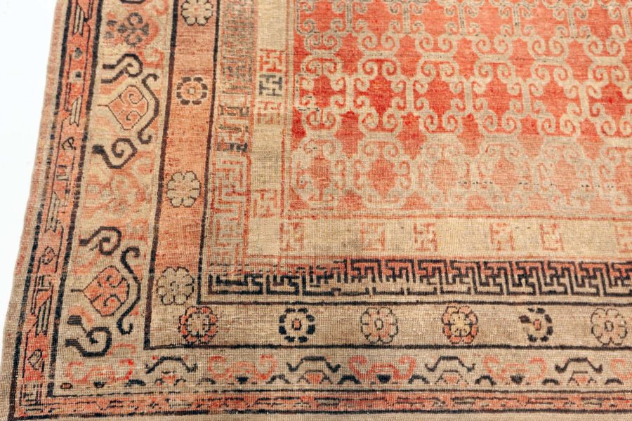 One-of-a-kind Vintage Samarkand Beige, Brown, Pink Handmade Wool Rug BB7634