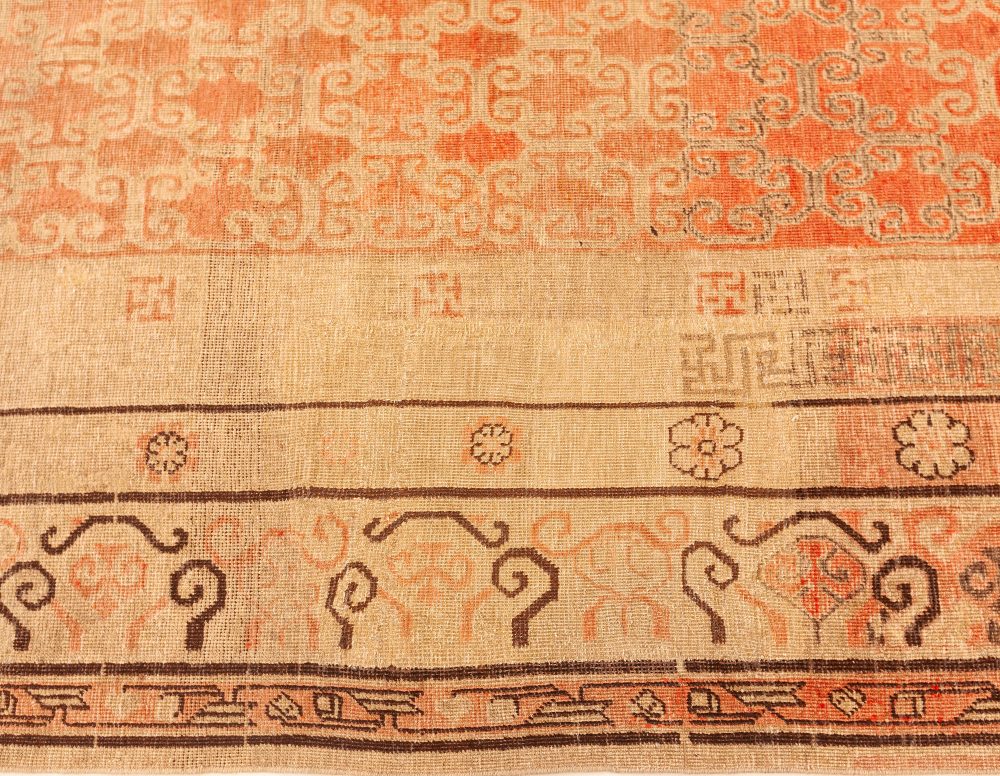 One-of-a-kind Vintage Samarkand Beige, Brown, Pink Handmade Wool Rug BB7634
