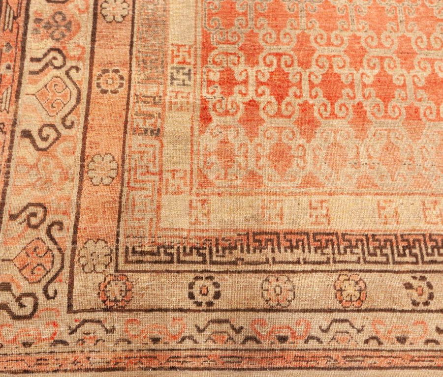 One-of-a-kind Vintage Samarkand Beige, Brown, Pink Handmade Wool Rug BB8786