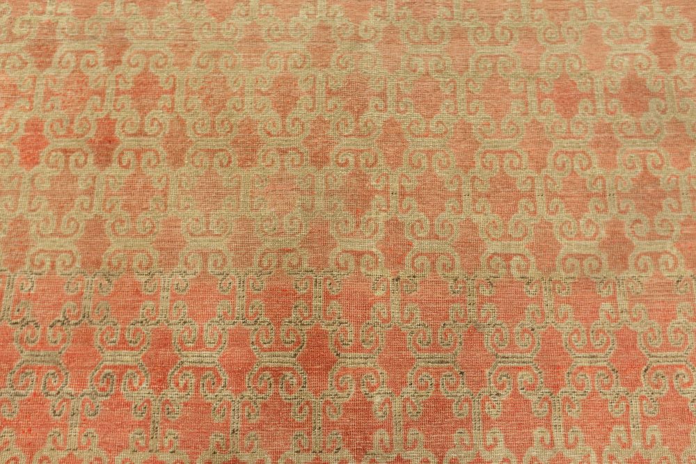 One-of-a-kind Vintage Samarkand Beige, Brown, Pink Handmade Wool Rug BB7634