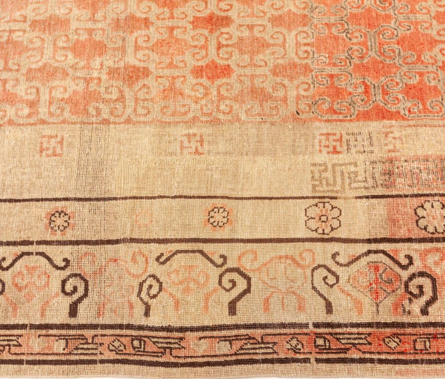 One-of-a-kind Vintage Samarkand Beige, Brown, Pink Handmade Wool Rug BB8786