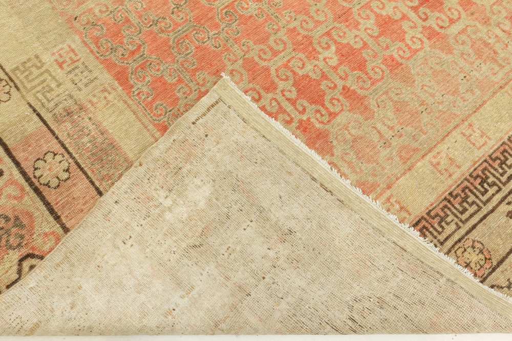 One-of-a-kind Vintage Samarkand Beige, Brown, Pink Handmade Wool Rug BB7634