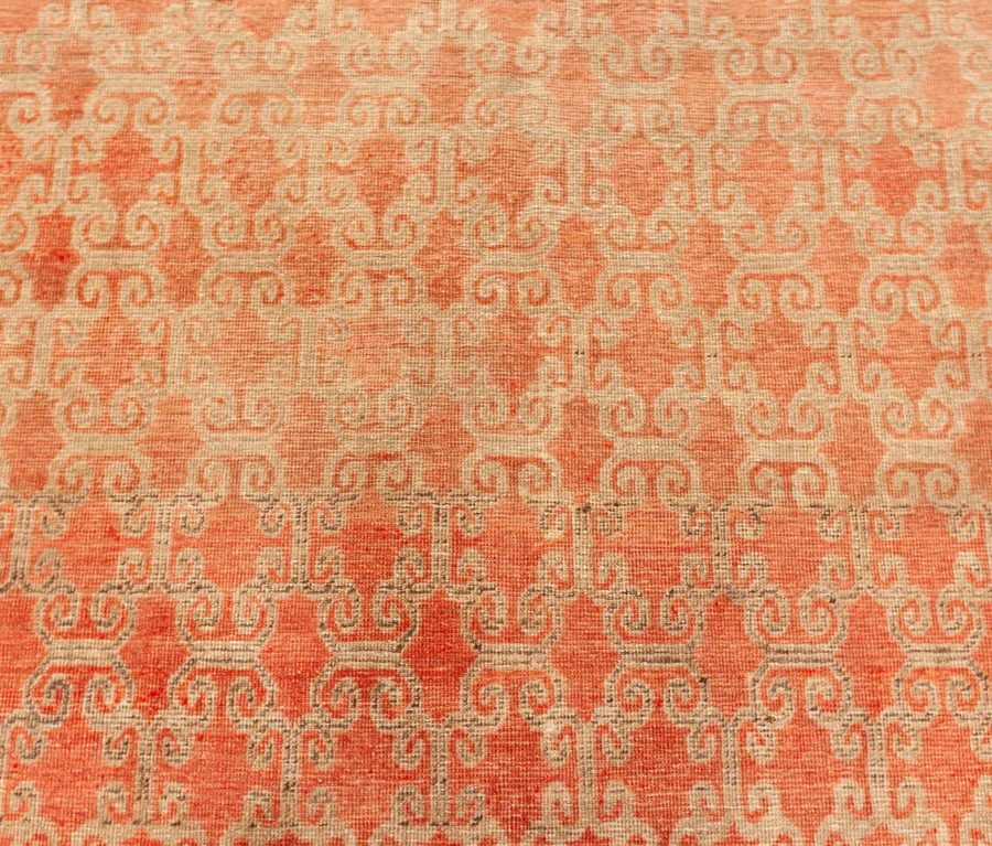 One-of-a-kind Vintage Samarkand Beige, Brown, Pink Handmade Wool Rug BB8786