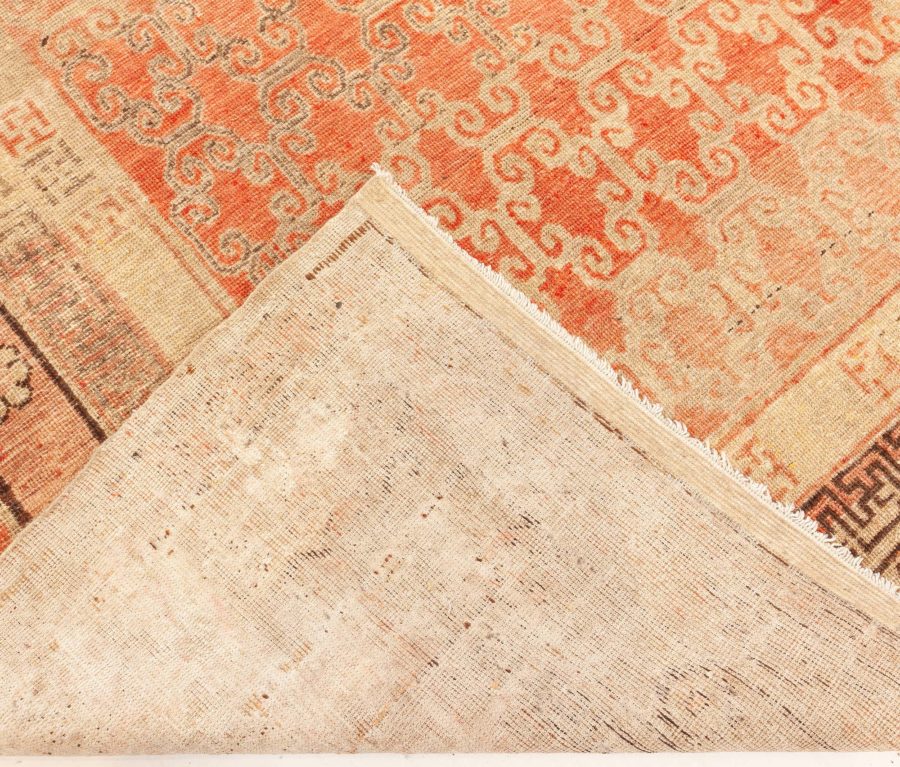 One-of-a-kind Vintage Samarkand Beige, Brown, Pink Handmade Wool Rug BB8786
