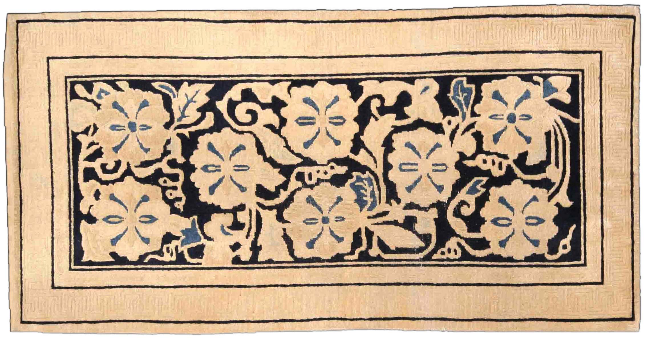 Chinese Art Deco Midnight Blue and Cream Handwoven Wool Rug BB4181 Chinese Art Deco Midnight Blue and Cream Handwoven Wool Rug BB4181