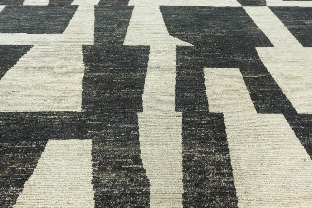 Doris Leslie Blau Collection Modern Abstract Beige, Black Hand Knotted Wool Rug N12208