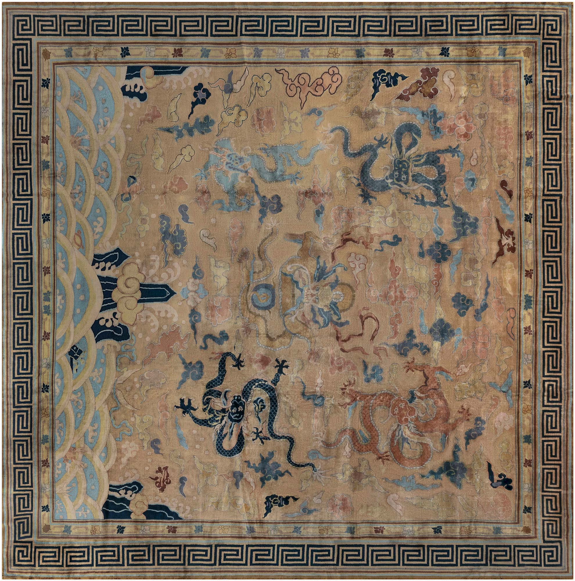 Vintage Chinese Light Blue, Navy and Beige Handwoven Wool Rug BB7135 Vintage Chinese Light Blue, Navy and Beige Handwoven Wool Rug BB7135