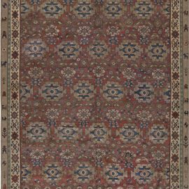 Antique Bakshaish Persian Allover Geometric Brick Red Hand-Knotted Wool Carpet – Circa 1900 BB7639