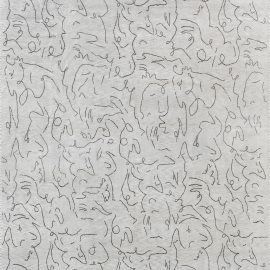 Abstract Modern Continuous Line Faces Light Gray Handmade Wool & Silk Rug “Esquisse” N12199