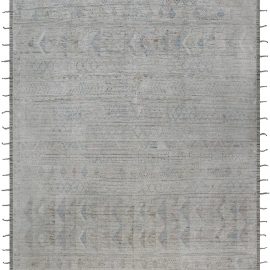 “Tribal Whisper” Contemporary Abstract Light Gray Hand-Knotted Wool Carpet N12209