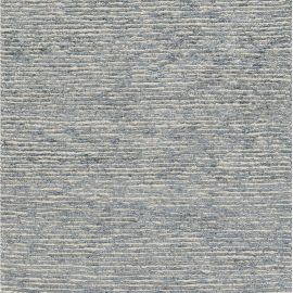 Hand-Knotted Modern Solid Cream And Light Blue Wool Runner “Serene Striations” N12204