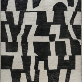 Contemporary Abstract Rift Dark Gray And Charcoal Hand-Knotted Wool Carpet noir “Noir Rift” N12208