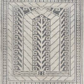 “Aion” Modern Geometric Light Gray With Charcoal Hand-Knotted Rug N12194