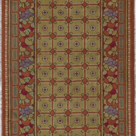 Vintage French Art Deco Floral Olive Hand-Knotted Wool Rug BB7640