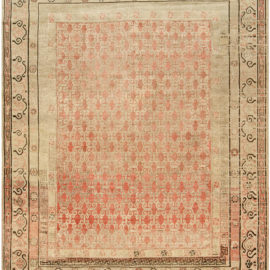 Vintage Khotan Floral Soft Beige Hand-Knotted Wool Rug East Turkestan BB8786