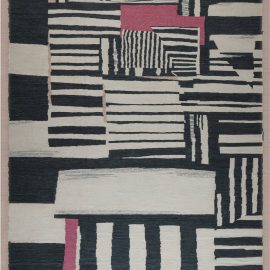 Modern Art Deco Geometric Cream Handmade Wool Rug “Rosecode” N12217