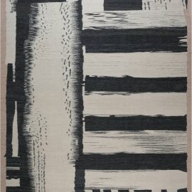 Abstract Modern Ink Brushstroke Light Gray Flatweave Rug “Sumie” N12215