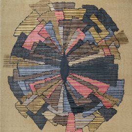 Modern Abstract Fractured Radial Warm Tan Hand-Knotted Wool Rug “Geode” N12218