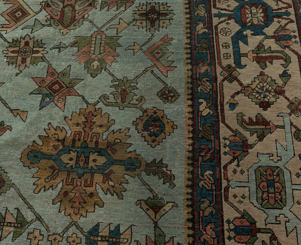 Authentic Persian Heriz Rug in Beige, Blue, Brown, Green and Red BB7643