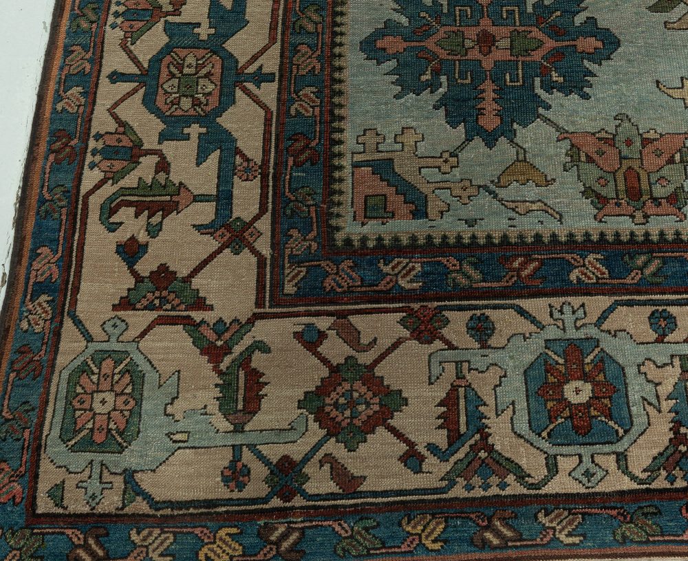 Authentic Persian Heriz Rug in Beige, Blue, Brown, Green and Red BB7643