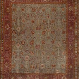 Antique Oushak Turkish Allover Floral Pale Sand Hand-Knotted Wool Rug – Circa 1910 BB7644