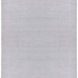 Contemporary Solid Light Gray Hand-Knotted Wool & Silk Carpet N12972