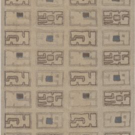 Modern Art Deco Geometric Warm Tan With Classic Taupe Handmade Silk Rug “Codex” N12143