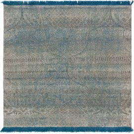 Ethereal Arabesque Damask Modern Rug In Light Gray, Handmade Wool & Silk “Mistveil” N12243