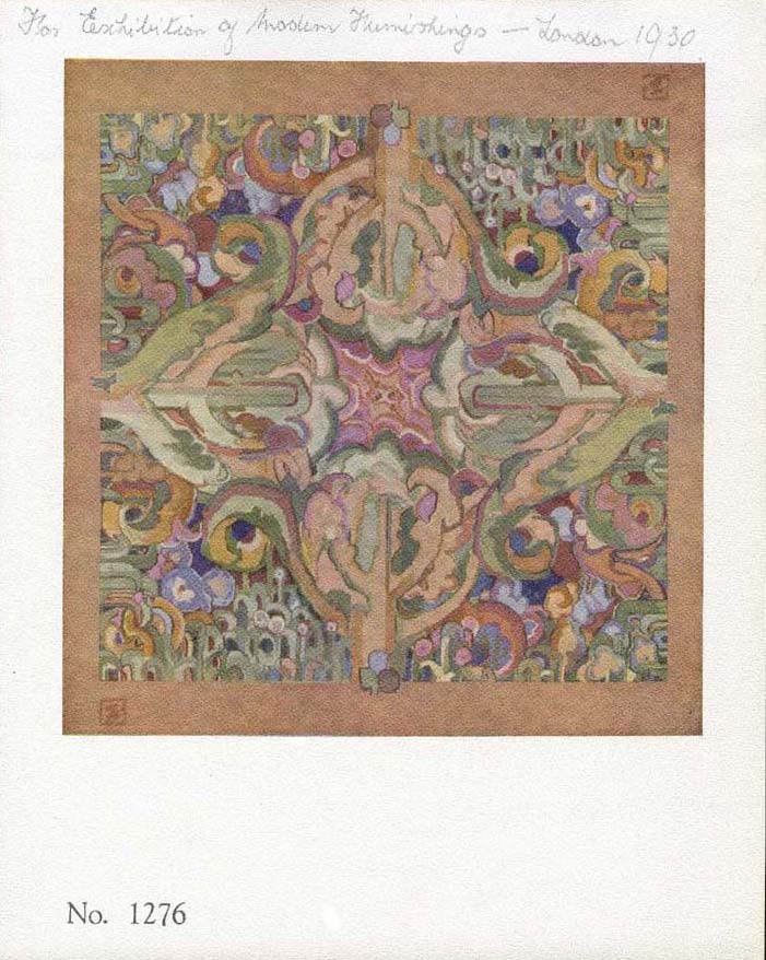 Drawing for one of the rugs made for the 1930 Exhibition of Modern Furnishings in London, <BR> as per hand-written note at the top of the page. <BR> This drawing is included in a booklet produced by James Templeton & Co,<BR> currently at the University of Glasgow Library. Drawing for one of the rugs made for the 1930 Exhibition of Modern Furnishings in London, <BR> as per hand-written note at the top of the page. <BR> This drawing is included in a booklet produced by James Templeton & Co,<BR> currently at the University of Glasgow Library.