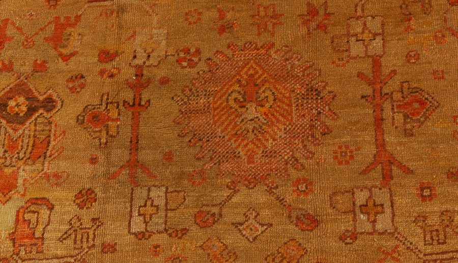 Fine Antique Turkish Oushak Beige, Gold, Green, Orange Rug (Size Adjusted) BB7650