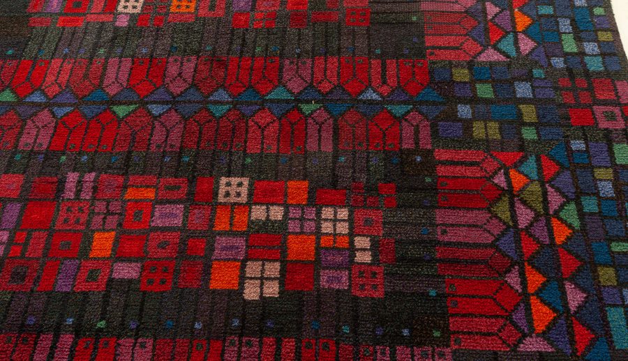 VINTAGE SWEDISH BLUE PURPLE RED PILE RUG BY KERSTIN EKENGREN BB7654