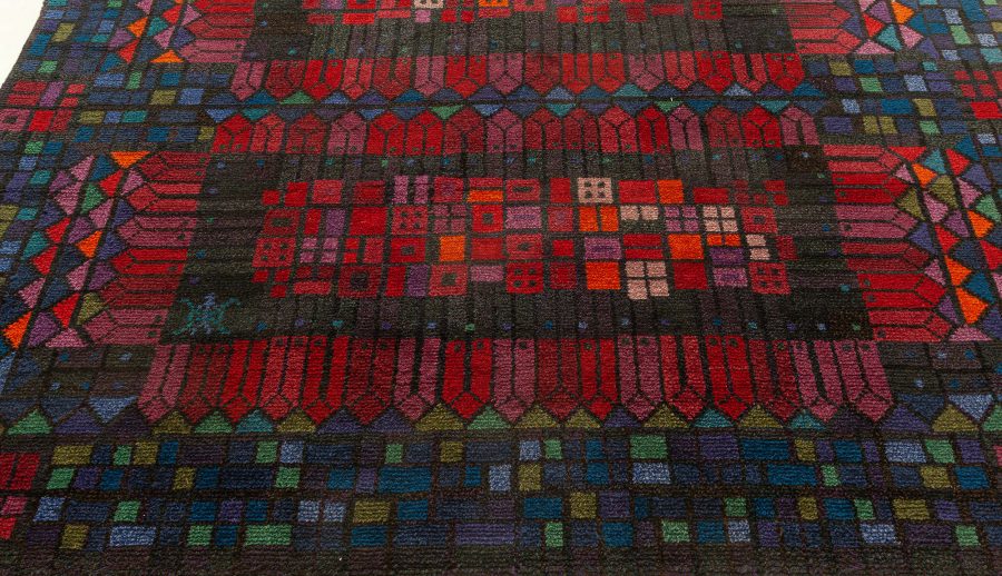 VINTAGE SWEDISH BLUE PURPLE RED PILE RUG BY KERSTIN EKENGREN BB7654