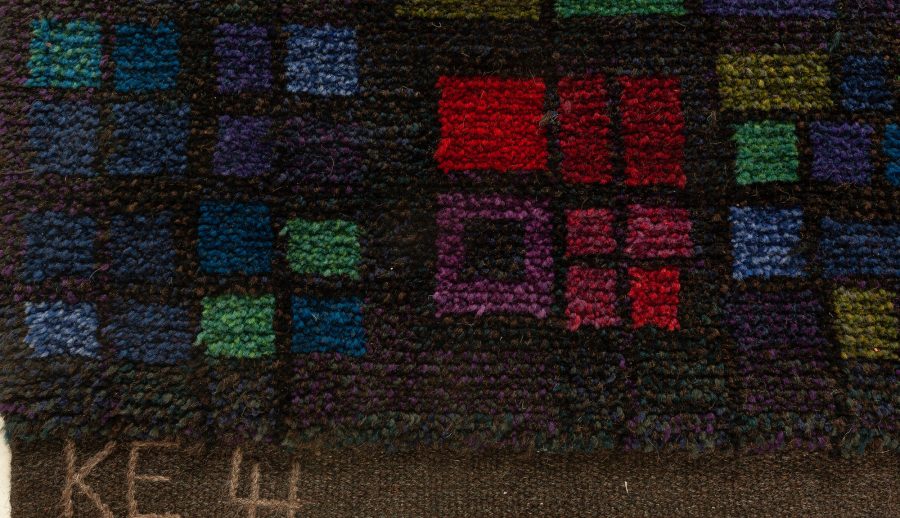 VINTAGE SWEDISH BLUE PURPLE RED PILE RUG BY KERSTIN EKENGREN BB7654