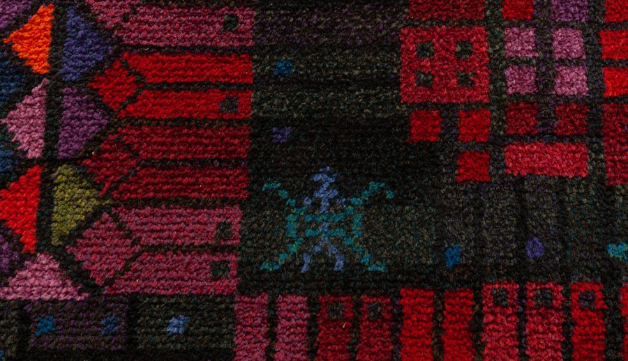 VINTAGE SWEDISH BLUE PURPLE RED PILE RUG BY KERSTIN EKENGREN BB7654