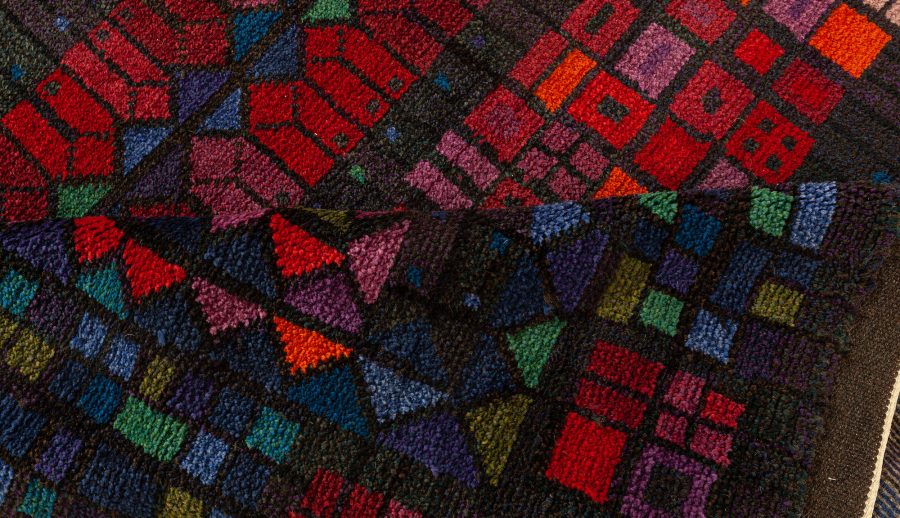 VINTAGE SWEDISH BLUE PURPLE RED PILE RUG BY KERSTIN EKENGREN BB7654