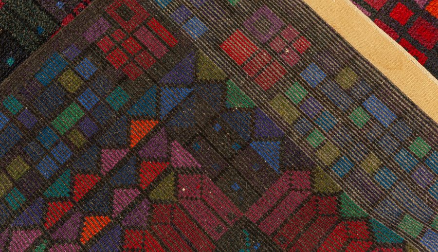 VINTAGE SWEDISH BLUE PURPLE RED PILE RUG BY KERSTIN EKENGREN BB7654