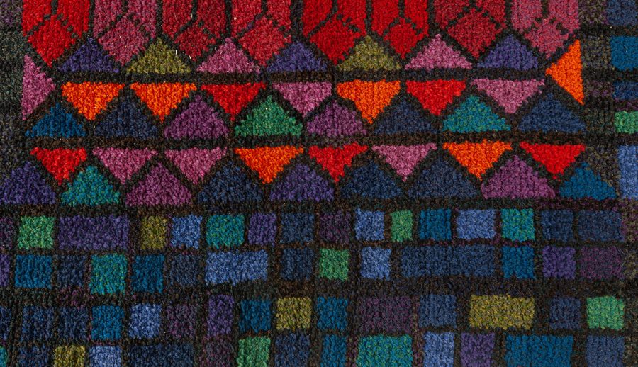 VINTAGE SWEDISH BLUE PURPLE RED PILE RUG BY KERSTIN EKENGREN BB7654