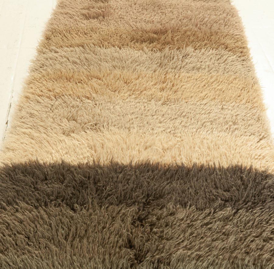 Doris Leslie Blau Collection Contemporary Shaggy Beige, Blue, Brown, Gray Runner N12252