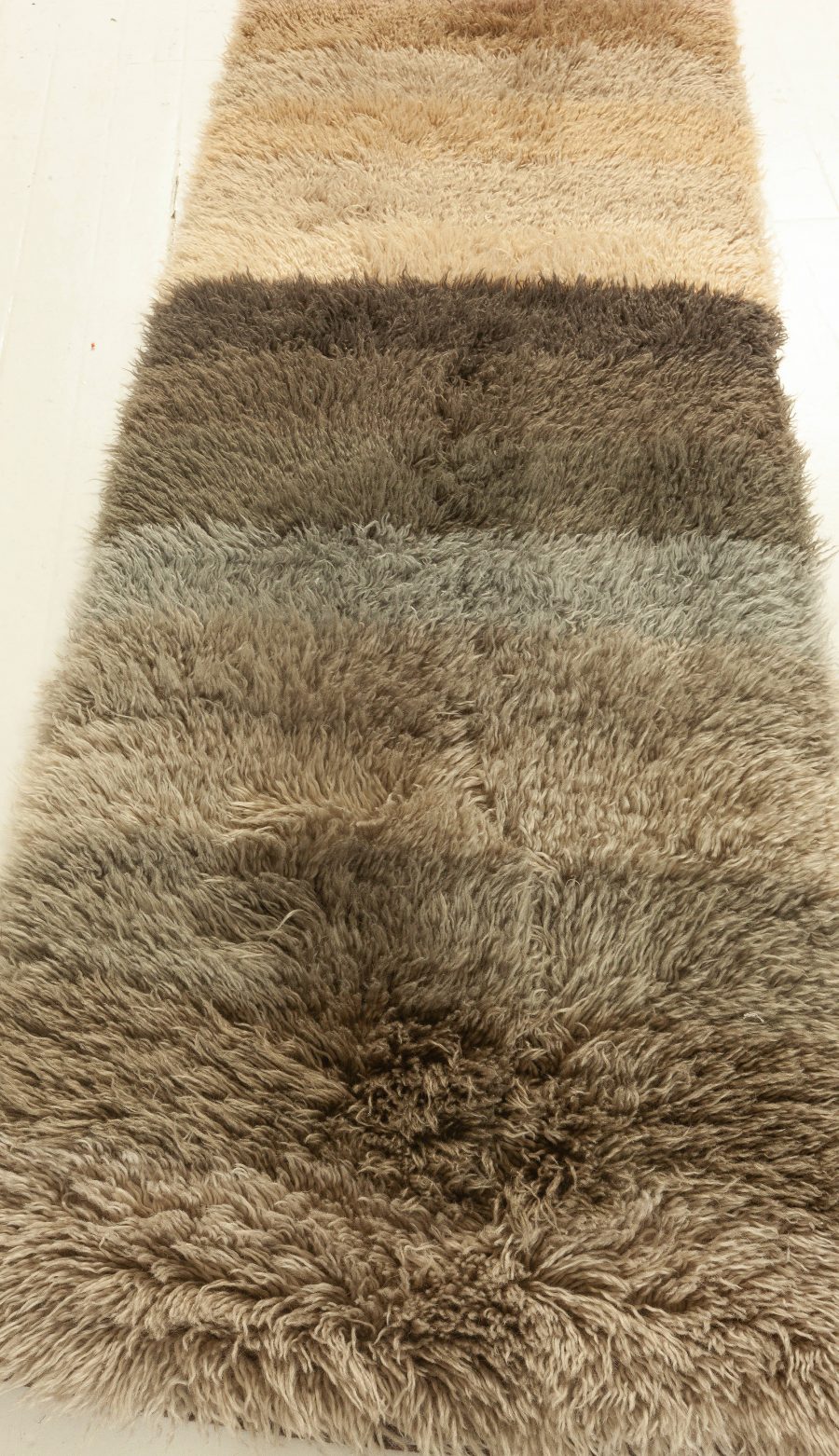 Doris Leslie Blau Collection Contemporary Shaggy Beige, Blue, Brown, Gray Runner N12252