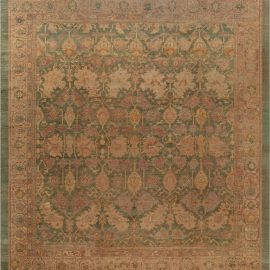Oushak Turkish Antique Allover Geometric Warm Tan Hand-Knotted Wool Carpet – Circa 1900 BB7649