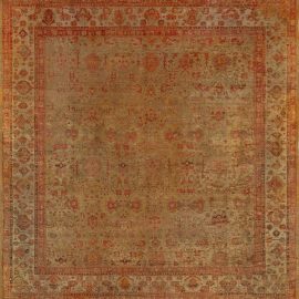 Antique Oushak Turkish Floral Allover Warm Tan Hand-Knotted Wool Rug – Circa 1900 (Size Adjusted) BB7650
