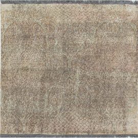Contemporary Damask Cream Beige Hand-Knotted Wool & Silk Rug “Evanescence” N12254