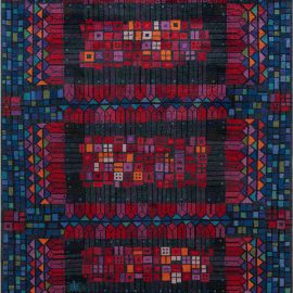 Vintage Scandinavian Geometric Crimson Hand-Knotted Wool Rug Pile Rug By Kerstin Ekengren BB7654